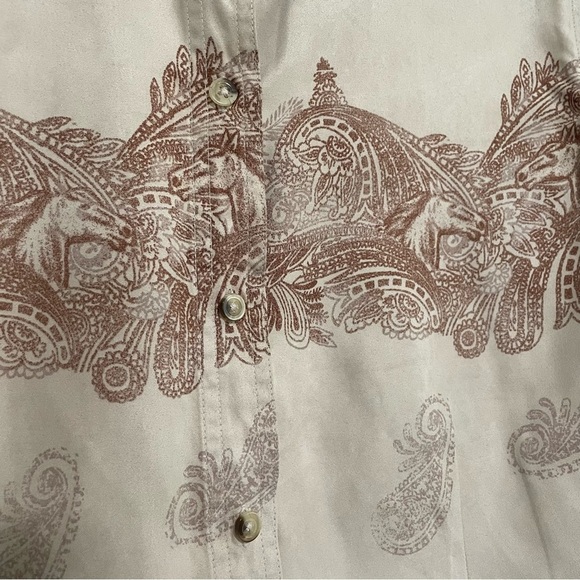 Bit & Bridle Button Down Blouse Horses Western Khaki Size Medium - Picture 2 of 9